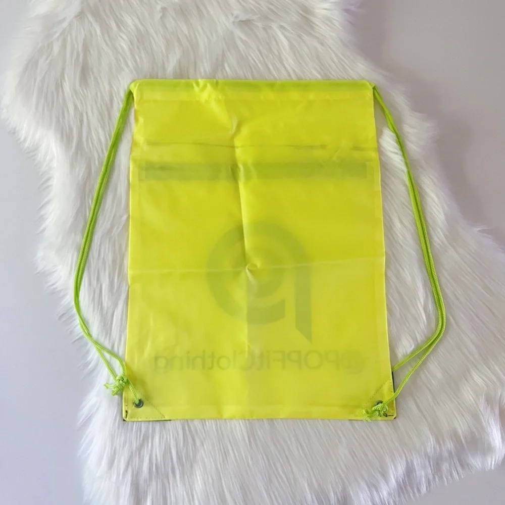 NWOT POP FIT Neon Yellow Black Drawstring Zipper Gym Bag Tote - Picture 2 of 7